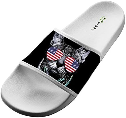 KOUY Summer Unisex Cat USA Patriotic Flag Glasses Home Slippers Bath/Beach Non Slip Slide Sandals