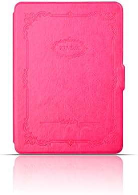 EALLC Retro Kindle Voyage SmartShell Case - the Thinnest and Lightest PU Leather Cover Case for Amazon Kindle Voyage 2014 Version with Auto Wake Sleep Feature (Rose Red)