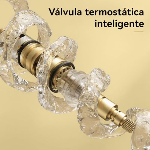 Auralum Grifo Termostático de Ducha, Cuerpo Frío Antiquemaduras con Botón de Seguridad 38°C, Mezclador Termostático de Pared, Cartucho Antical, Centros Ajustables 135-165 mm, Salida G1/2'', Negro