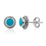 925 Sterling Silver Bali Inspired Tiny Gemstone Braided Round 9 mm Post Stud Earrings