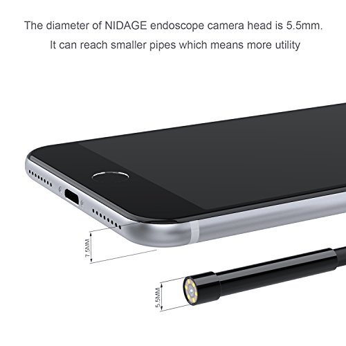 Wireless Endoscope for iPhone Android, NIDAGE WiFi 5.5mm Borescope Inspection Camera 2.0MP HD Semi-rigid Snake Camera for Inspecting Motor Engine Sewer Pipe Vehicle (11.5FT) - Thumbnail 2