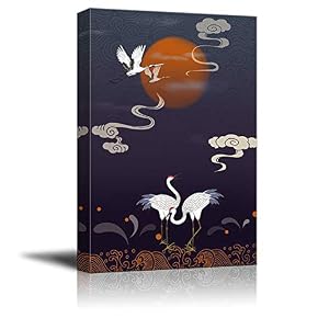 Chinese Traditional Lucky Crane Painting Artwork for Home Framed
