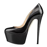 Onlymaker Womens Sexy Platform Round Toe High Heels Slip On Stiletto Party Dress Pumps Black PU 13 M US