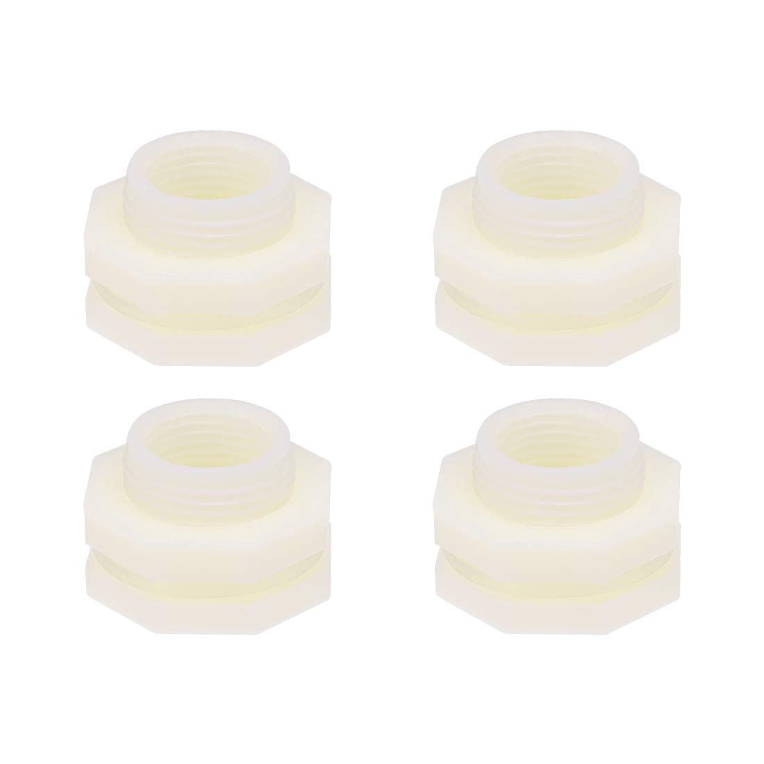 sourcing map ABS Bulkhead Tank Fitting Adapter for Rain Bucket Aquariums Water Tanks Ponds G1/2 Female 4Pcs