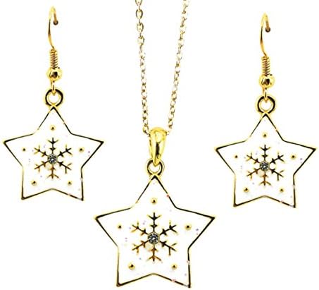 LuminosityLux Jewelry Sets, Christmas Snowflake Star Necklace Earrings Sets, Women (Golden)