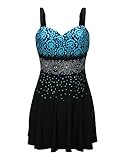 ReliBeauty Women's Retro Print Bandeau Cover Up Swimdress, Plus Size Swimwear