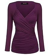 Zeagoo Women's Deep V Neck Long Sleeve Unique Cross-Front Wrap Sexy Slim Fit Fashion Tops