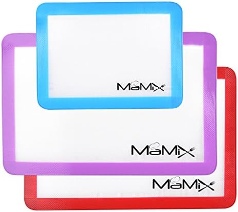 MaMix Silicone Baking Mats Set of 3 (2 Half Sheets and 1 Qtr Sheet) Non Stick Silicone Baking Liners Heat Resistant