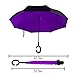 Double Layer Wind UV Proof Reverse Folding Inverted Travel Umbrella with C Shape Handle and Carrying Bag-Purple