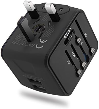 Travel Adapter, International Travel Power Adapter Dual USB 2.4A Worldwide Charger Adapter Plugs All in One for EU, UK, US, AU, Italy and other 150 countries (Black 2usb)