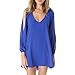 4ido Women Sexy Off Shoulder V-neck A-line Mini Strapless Loose Casual Dress