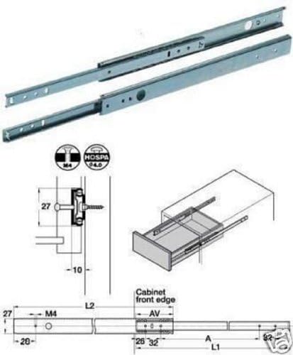 DRAWER RUNNER MFI 28MM X 278 EXTENDS TO 452MM pk of 4 SETS