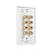 Cable Matters Speaker Wire Wall Plate, Gold Plated Speaker Wall Plate with Banana Plug Binding Post for 4 Speakers, White