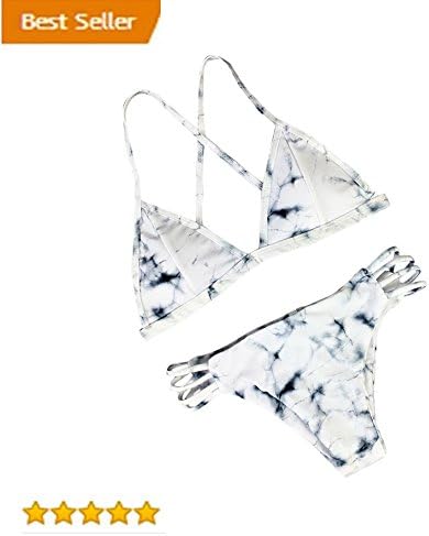 Wqueen 2018 Women Bandage Lace Padded Bra Beach Halter Bikini Set Swimwer Marble Print High-End Bikini Split Swimsuit (S)