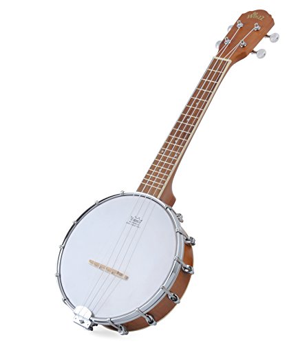 WINZZ Okoume 24 Inches Natural Gloss Banjo Ukulele Banjolele with Padding Bag