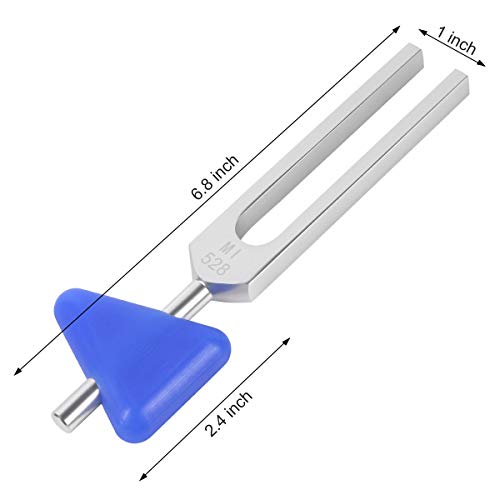 Tuning Forks Set 5 Pcs - 528 Hz Crystal Tuning Fork with Blue Triangular Silica Gel, Reflex Silicone Hammer Striker, Micro-Fiber Cleaning Cloth, Drawstring Pouch, 528 MI for DNA Repair Healing