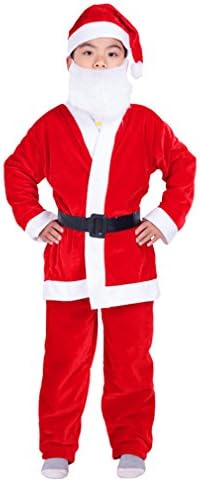 Child's Christmas Costumes Santa Claus Suit Outfit Set with Hat for Boys Kids