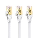 CAT-7 Ethernet Cable 1 Foot 3-Pack - High Speed Flat Internet Network Computer Patch Cord - Faster Than Cat6 Cat5e Lan Wire, Shielded RJ45 Connectors for Router, Modem, Xbox, Printer - White