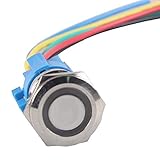 E Support™ Momentary 16mm 12V 3A Blue LED Light Angel Eye Metal Push Button Toggle Switch Socket Plug Wire Home Office