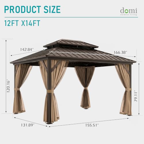 Domi 12x14ft Hardtop Metal Gazebo, Alloy Steel Frame with Double Roof, Netting & Curtains image 20