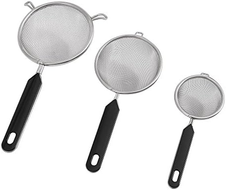 ORZ Set of 3 Fine Mesh Food Strainers Premium Fine Stainless Steel Fine Mesh Strainers, Colanders and Sifters Crafted for Quinoa &amp; Amaranth with Comfortable Non Slip Handles