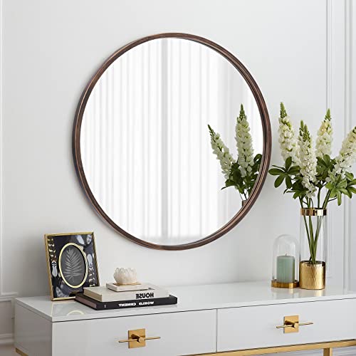 Geloo Large Round Circle Mirror 27.6" Modern Vanity Mirror Bronze