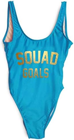 MNLYBABY Women's Letter Print One Piece Monokini Bikini High Cut Backless Swimsuit