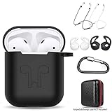 AirPods Case 7 in 1 Airpods Accessories Kits Protective Silicone Cover and Skin for Apple Airpods Charging Case with Airpods Ear Hook Grips/Airpods Staps/Airpods Clips/Skin/Tips/Grips (Black)
