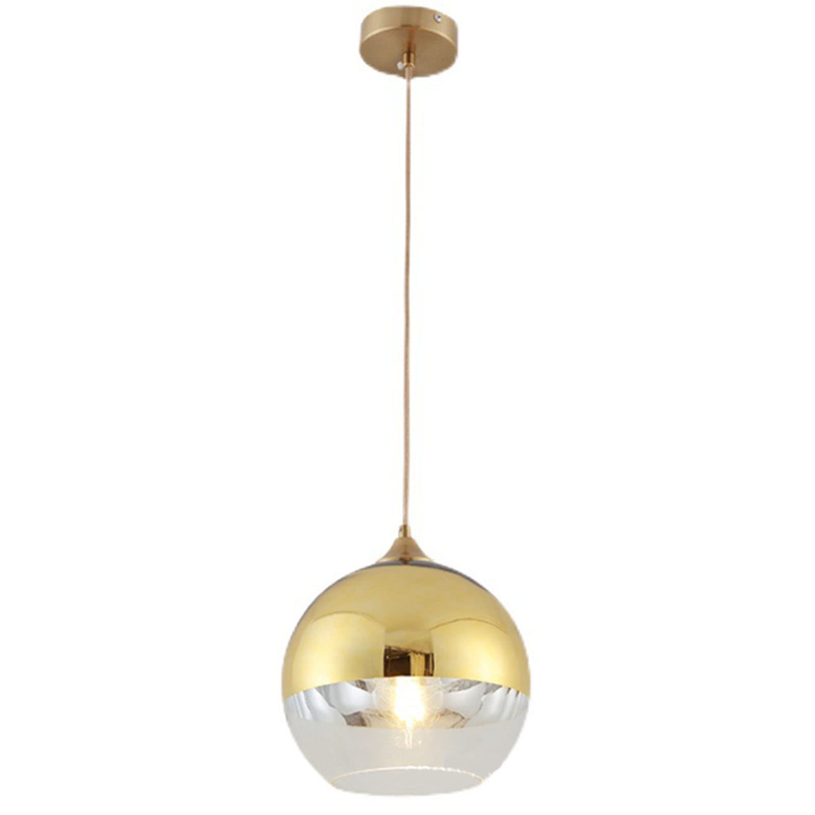 Euone_Clothes Semi-Plated Spherical Glass Pendant Light,Modern Simple Globe Ceiling Hanging Lamp, Kitchen Island Dining Room Bedroom Chandelier (Gold, 15cm) (‎DGY-1004)