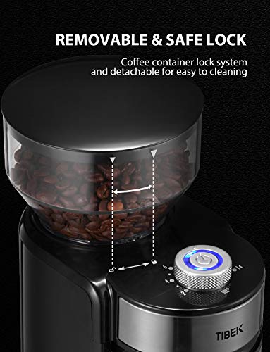 Burr Coffee Grinder, with Large Hopper Electric Burr Mill with 18 Grinding Options for 2-14 Cups, Automatic Burr Grinder for Drip, Percolator, French Press, American, Italian Coffee Makers, TIBEK - Thumbnail 5