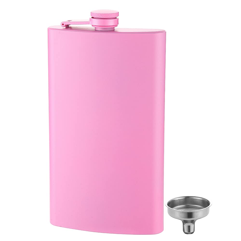 Photo 1 of ***** MISSING FUNNEL *****8 FYL 12 Oz 18/8 Stainless Steel Hip Flask for Liquor with Never-Lose Cap, Leakproof Easy Pour Funnel is Included, Matte Pink