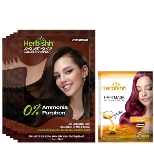 Herbishh Dark Brown Color Shampoo for Gray Hair, Hair Dye Shampoo 3 in 1, 100% Grey Coverage for Men & Women, Long-lasting & Travel-friendly, Ammonia-free, 30 ml (Pack of 5)