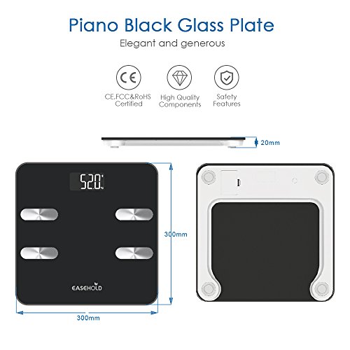 Easehold Bluetooth Body Fat Scale, Accurate Digital Smart Bathroom Weight Scales with iOS and Android APP for Body Weight, BMI, Fat, Water Muscle, Easy to Read,396 lbs