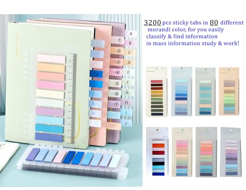 GetALift 3200pcs Sticky Tabs for Books, Colored Book Tabs for Annotating Books, Translucent Sticky Note Tabs for Page Markers Reading Tabs, Writable Post It Tabs Book Flags Sticky Index Tabs (Morandi)