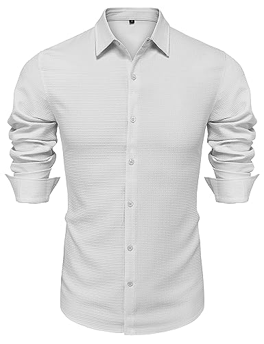 URRU WRINKLE FREE DRESS SHIRTS FOR MEN LONG SLEEVE REGULAR FIT CASUAL SPRING BUTTON DOWN SHIRTS (GREY,SMALL)