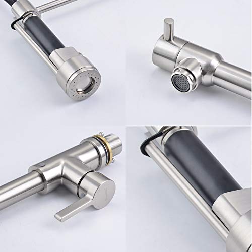SHAMANDA Commercial Pre-Rinse Kitchen Faucet, High Arc Kitchen Sink Faucet with Pull Down Spring Spout and Pot Filler, Brushed Nickel, L40001-2 - Thumbnail 6