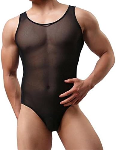 Bnice Mens Smooth Soft Sheer Bodysuit Mesh Jumpsuit Singlet Underwear