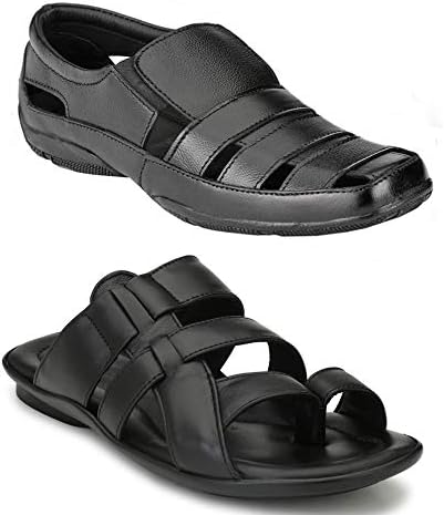Leather Zone Men's Pure Leather Sandals (Combo of 2)