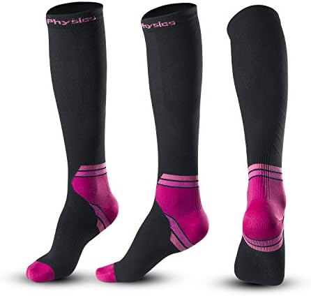 Compression Socks for Men and Women, (20-30mmHg) Graduated Performance Stockings Medical Grade Leg Support and Recovery for Flight,Running Sports Socks Prevent Edema,Suits Nurses,Pregnancy (M, Pink)