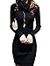 v28 Women Cowl Neck Knit Stretchable Elasticity Long Sleeve Slim Fit Sweater Dress (2-8,Black)(XS/S/M)