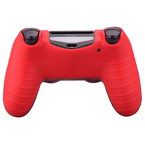 YoRHa Water Transfer Printing Flowers Silicone Cover Skin Case for Sony PS4/slim/Pro Dualshock 4 Controller x 1(red) with Pro Thumb Grips x 8 - Thumbnail 3