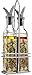 Gourmia GVD9990 Oil and Vinegar Dispenser Set - Elegant Square Design, Easy Flow Dual Drip-Free Spouts for Controlled Flow – Steel Wire Table and Counter Stand Holder
