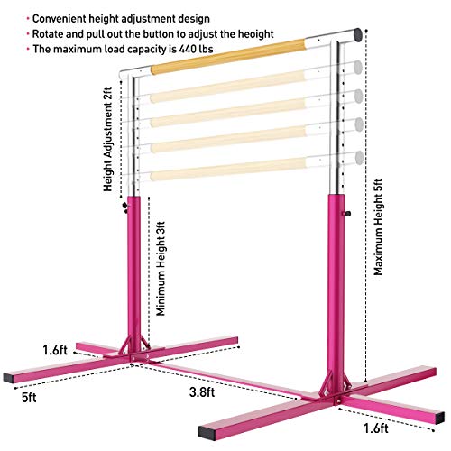 ALBAD Gymnastics Horizontal Bars - Expandable Gym Kip Bar for Junior Training Bar Adjustable Home Folding Gymnastic Equipment for Kids (Cylinder-Pink)
