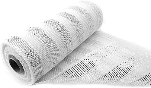 Eleganza 25cm Silver & White Stripe Deco Mesh, Silver/White, 29CM (651487)