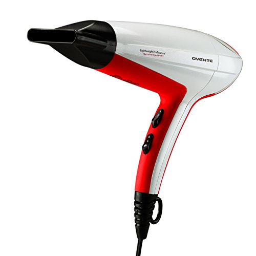 Ovente Seductive Ceramic Ionic Tourmaline Lightweight Professional Hair Dryer with BONUS Wide Concentrator Nozzle and Travel Bag, 1875-Watts, 2 Speed 3 Heat Settings, Cool Shot Button, White (X2210W)