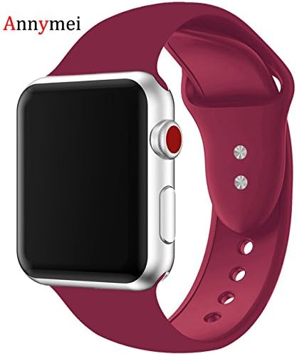 For Apple Watch Band, Annymei Durable Soft Silicone Replacement iWatch Band Sport Style Wrist Strap for Apple Watch Band 42mm Series 3 Series 2 Series 1 Sport, Edition (Wine red, 42mm M/L)