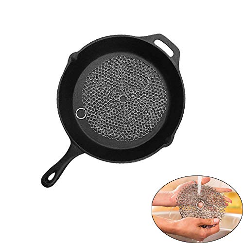 Ulimitx Cast Iron Cleaner Stainless Steel Chainmail Scrubber Protects Cookware and Anti Rust with Hanging Ring For Skillet, Pan, Pot, Griddle and Wok etc.