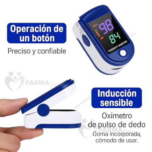 FARMADAR Monitor de Presion Arterial para Brazo con Pantalla LED, Baumanómetro Digital con Pantalla, Deteccion Automática y Precisa de la Presión Sanguínea, Multiples tipos de Medicion Y Oximetro de pulso para dedo. USO FACIL PARA TODA LA FAMILIA