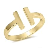 Gold-Tone Open Bar Gap Modern Stackable Ring 925 Sterling Silver Band Size 6