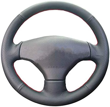 O SHI CAR Steering Wheel Cover Leather Original for Peugeot 206 2007-2009 Peugeot 207 Citroen C2 Splice Customization Perforated Cowhide Covers Black